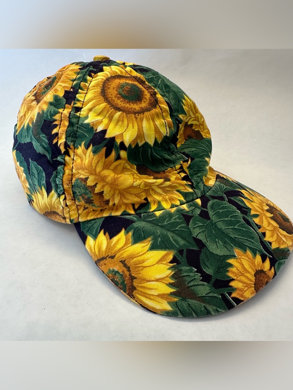Vintage R. Phillips Sunflower AOP Baseball Cap Hat Strapback Stretch Fit USA